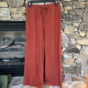 Comfy Linen Cotton Flowy Rust Pants Drawstring New Wide Leg